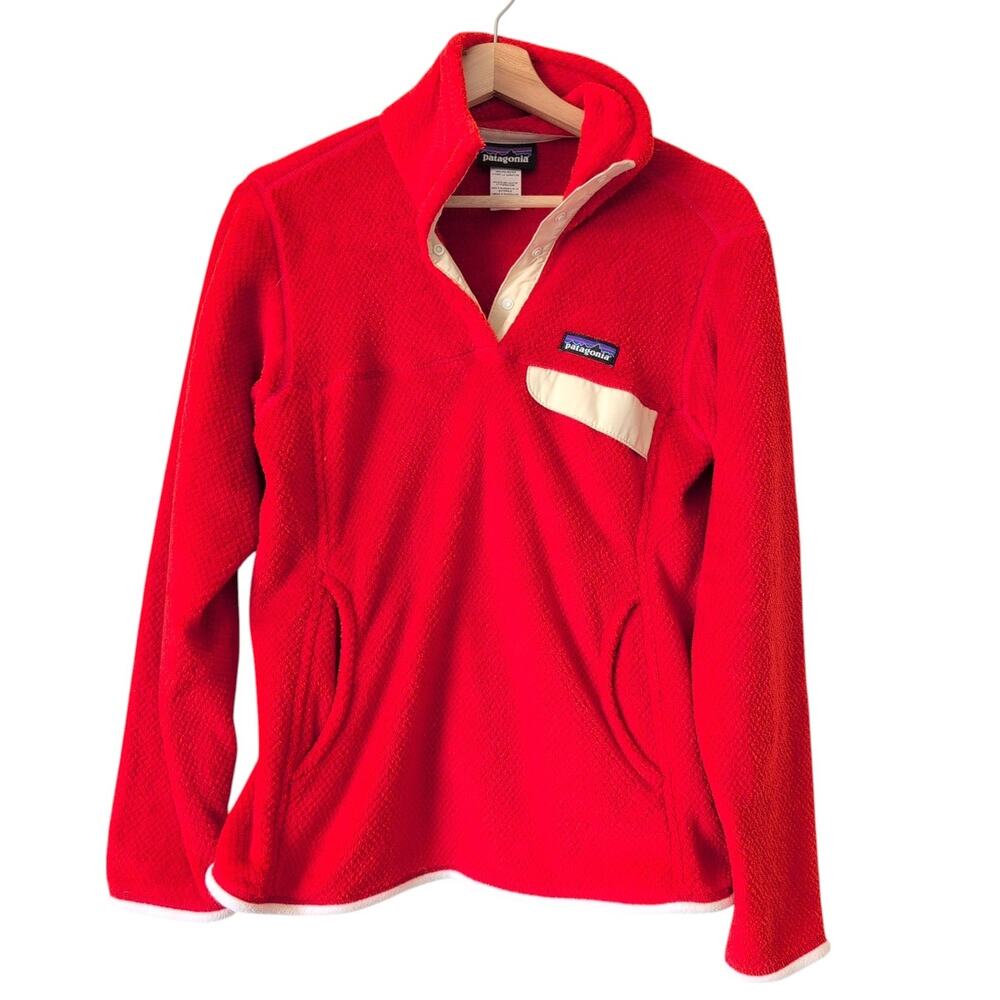 Patagonia Women's Pullover Snap-T Re-Tool Fleece Jacket Pullover Orange Red M‎